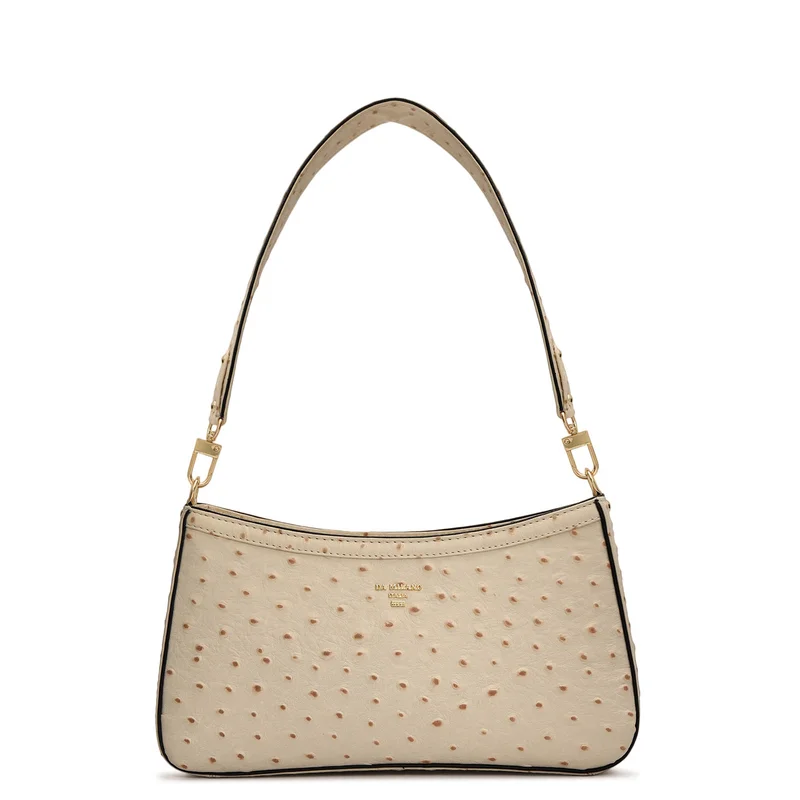Da Milano Small Ostrich Leather Baguette - Vanilla